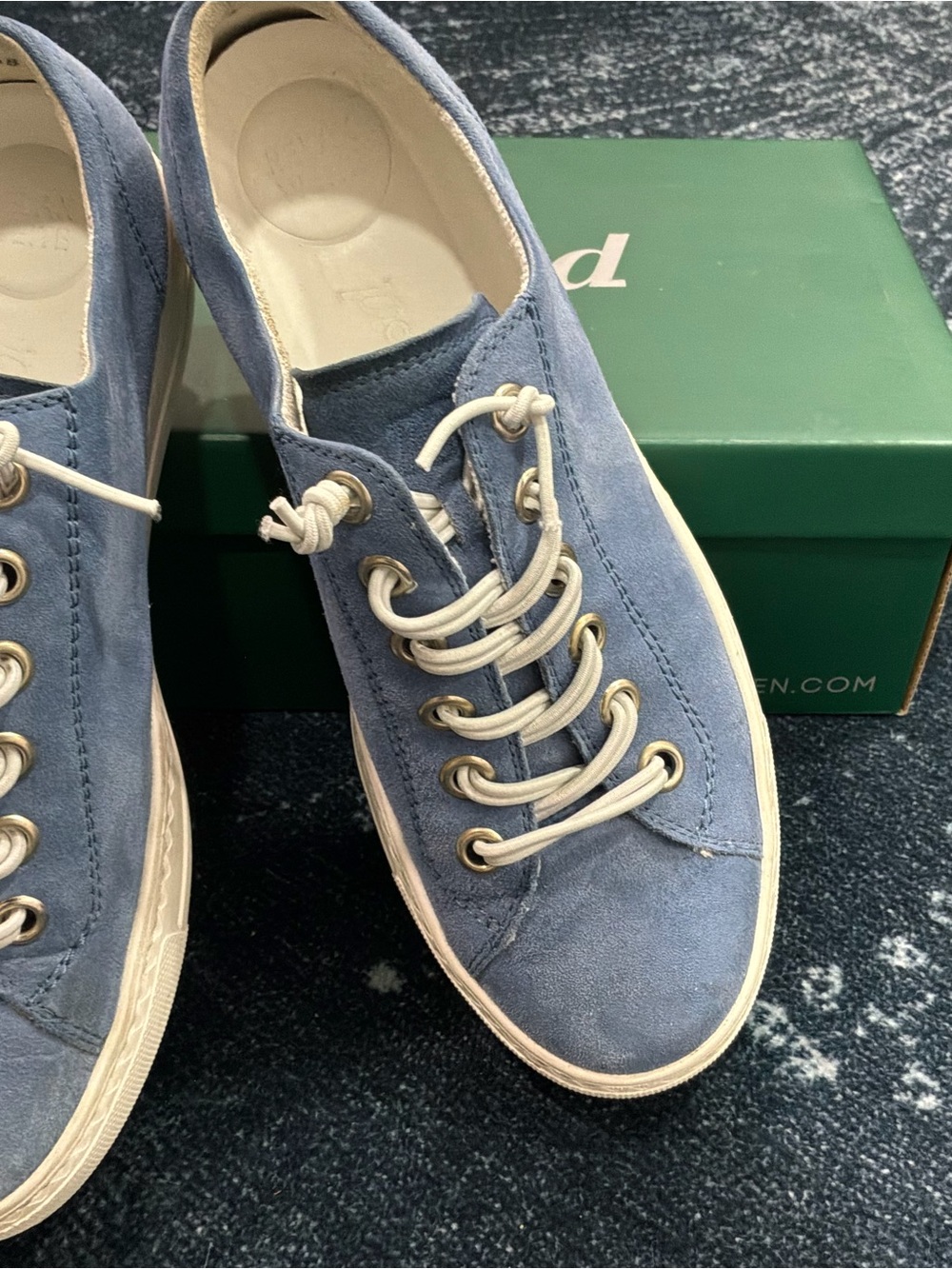 Paul Green Women's Suede Lace-Up Sneakers in Light Blue with Cream Laces - Picture 1 of 5
